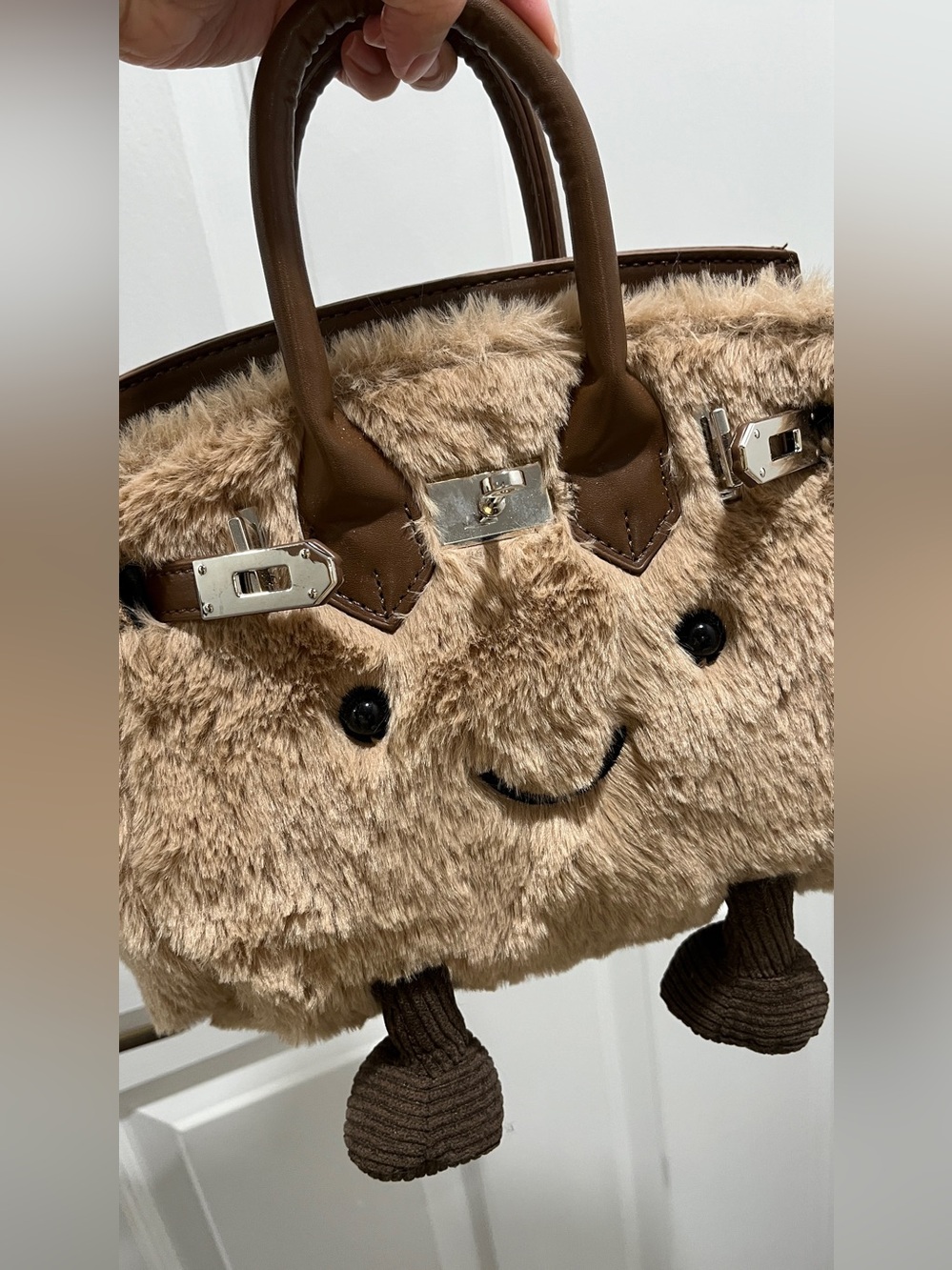 Jellycat Inspired Light Brown Plush Tote with Brown Handles